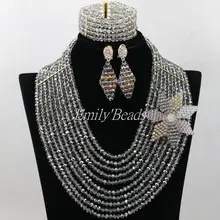 Прозрачный серый нигерийская свадьба подарок свадебный комплект украшений в африканском стиле набор 10 строк хрустальные бусины комплект ювелирных изделий AIJ653
