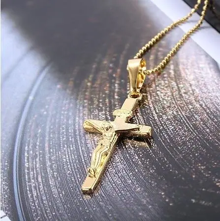 Fashion Necklace Pendant 18 К Желтое Золото Заполненные Крест Кулон Ожерелье Ювелирные