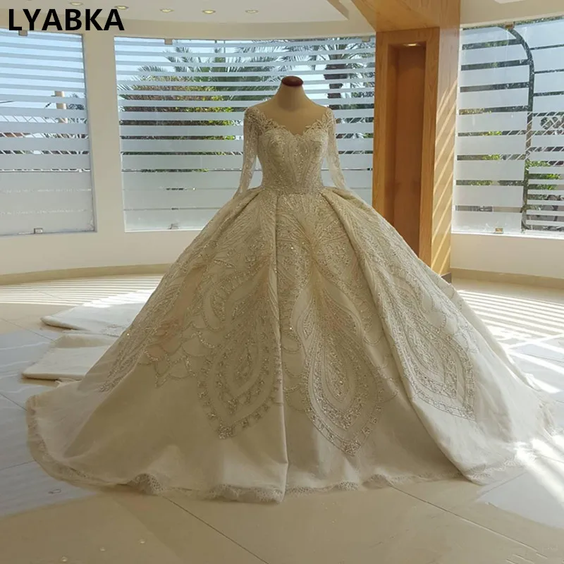 Robe De Mariage мусульманское подвенечное платье длинный шлейф Новая мода Бисероплетение бальное платье Свадебные платья длинный рукав vestidos De Novia