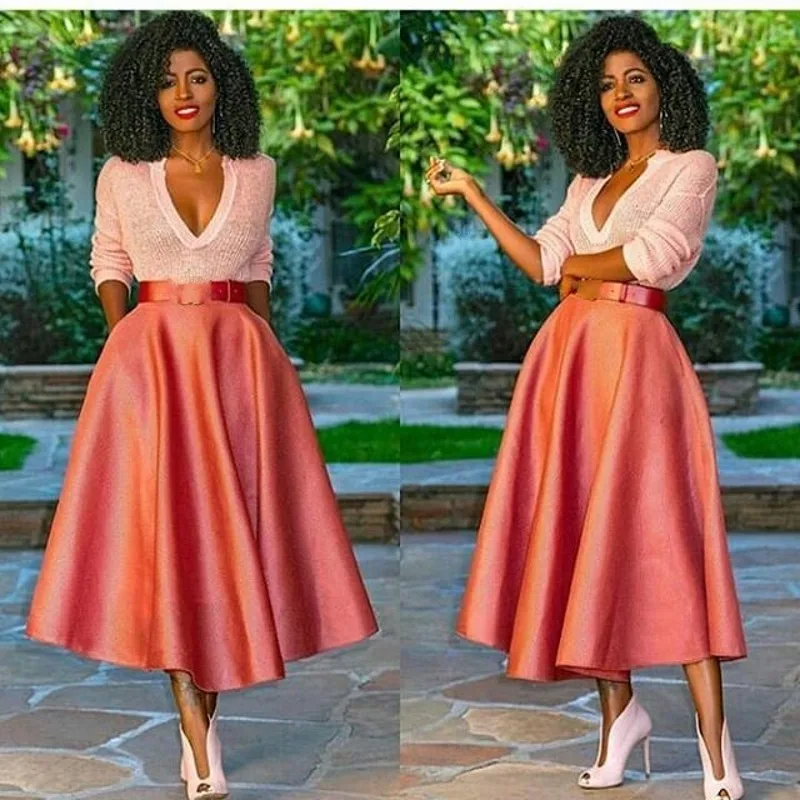 

Women Skirt Long Ankle Length Vestidos De Festa Elegant OL Style Satin Skirts Custom Made