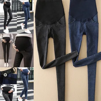 

2019 Hot 2019 New Female Black Blue Maternity Jeans for Pregnant Women Pregnancy Clothes Autumn Maternity Pants Plus Size M-3XL