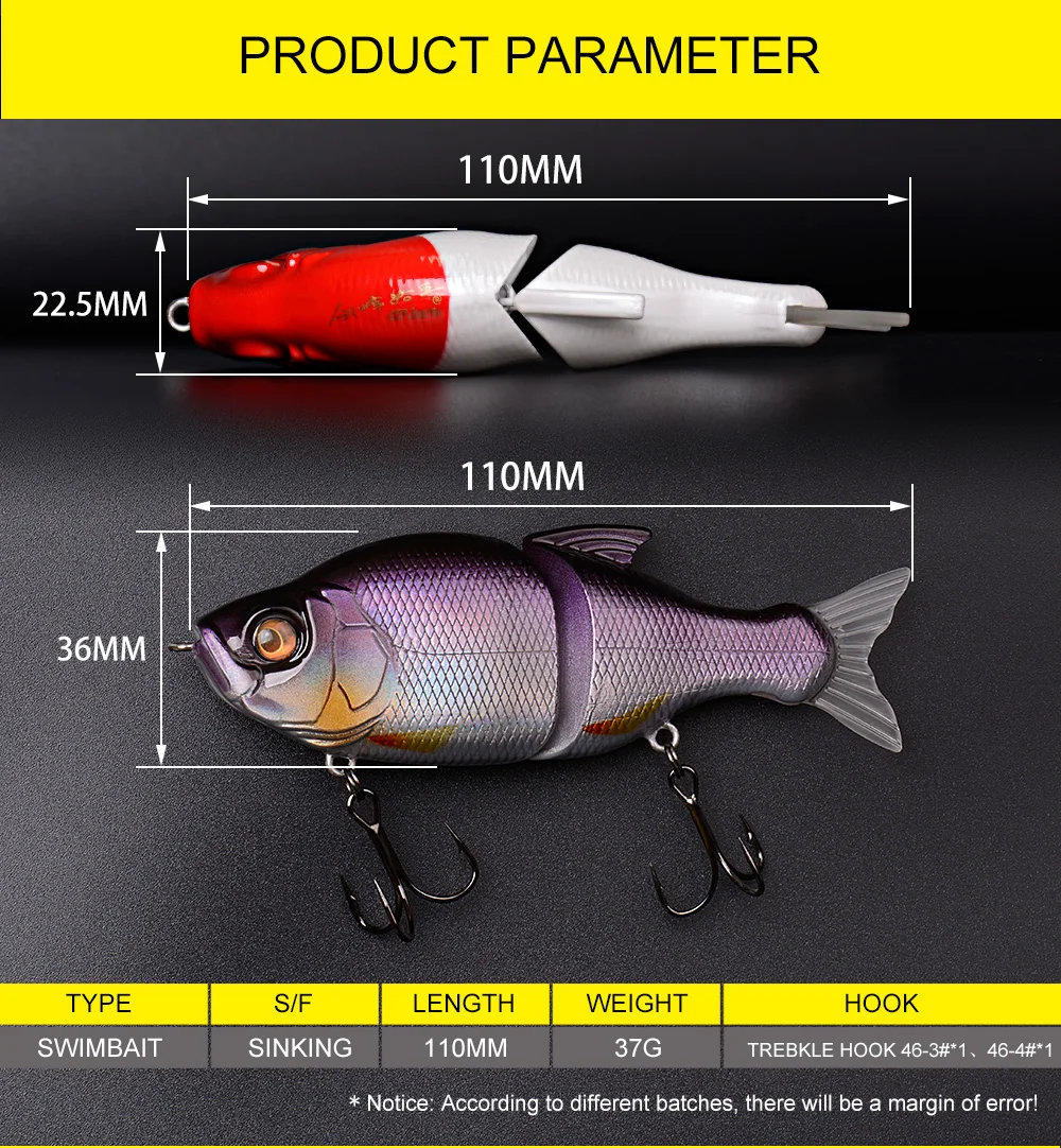 Шарнирная приманка, плавающая приманка, искусственная рыболовная приманка, воблер, жесткая рыболовная приманка, 110 мм, 37 г
