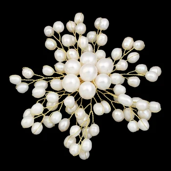 

1 PC Women Gifts Gold-color Natural White Freshwater Pearl Brooch Lover Handmade Craft Statement Flower Wedding Bridal Jewelry