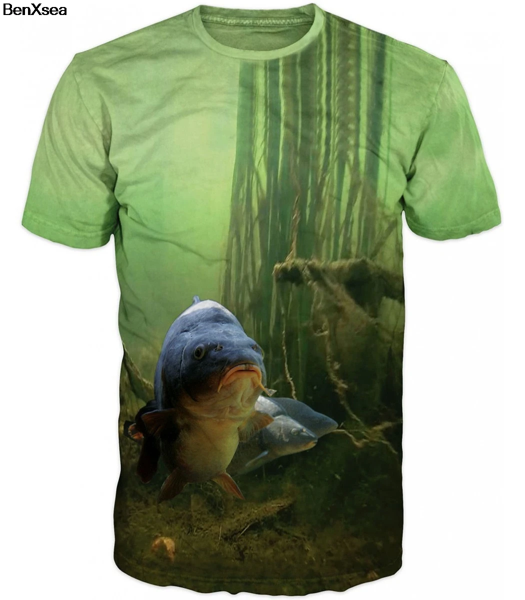 Прохладный для женщин Человек с животным принтом Карп Рыба человек футболка уникальная Мода принтом животных Дизайн футболк - Цвет: Черный