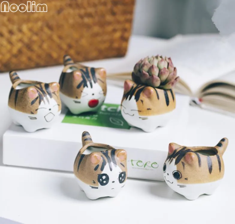 Цветочные горшки NOOLIM с милым котом 1 шт. белый керамический мультяшный