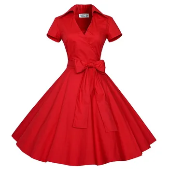 

Summer vintage Dress Women short sleeve Dress Elegant Evening Party Collect waist Big pendulum dress