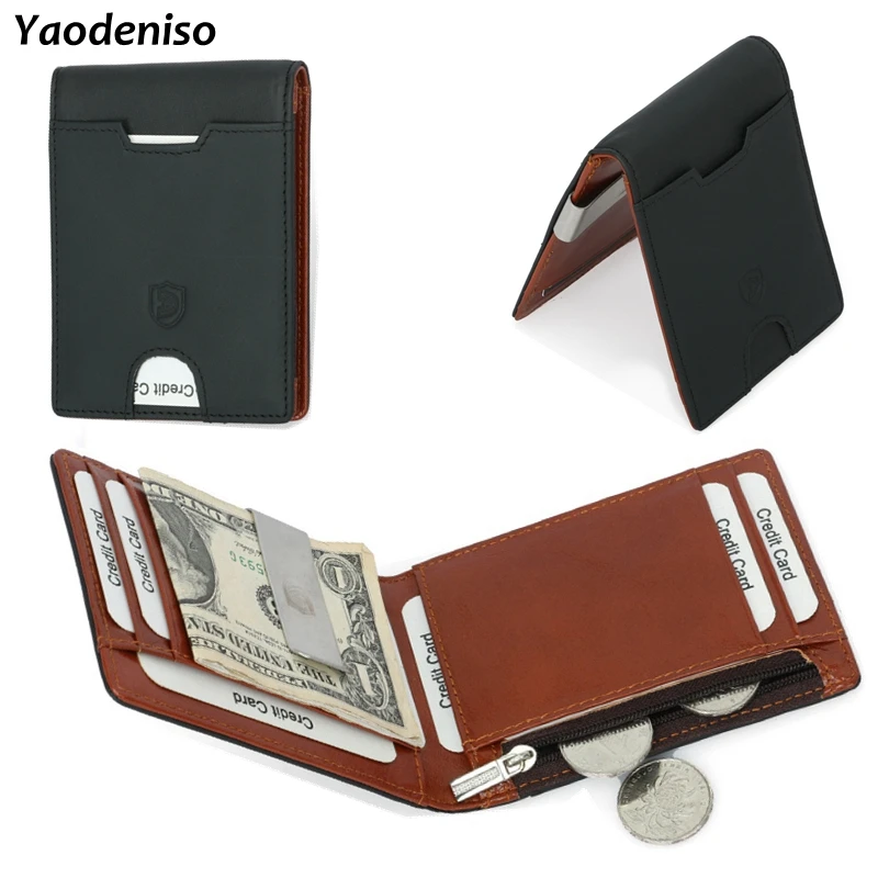 

Men's 100% Genuine Leather Wallet RFID Blocking Leather mini Wallet Credit Card holder with Coin Pocket Men purse