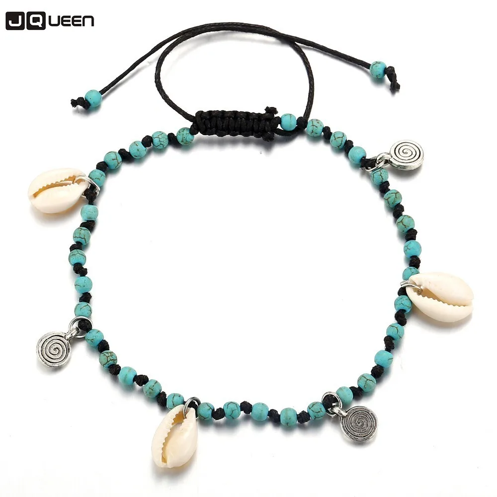 

2019 New Handmade Vintage Stone Beads Anklet For Women Braided Wave Adjustable Anklets Bracelet Beach Bohemian Jewelry