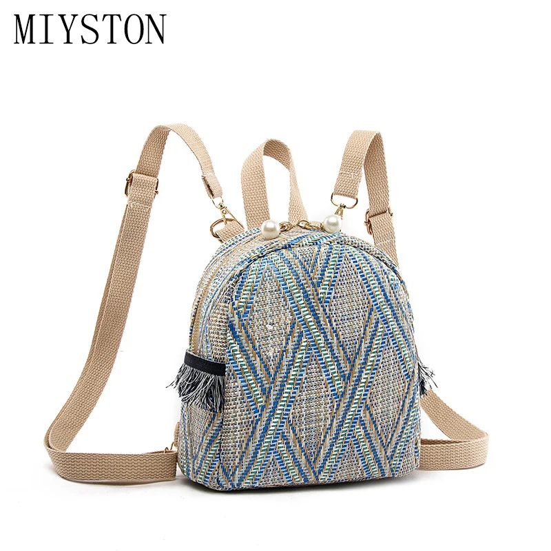 

Hand-woven Women's Backpack Casual Bohemian Backpacks Teenager Girls Beach School Mochila Feminina Travel Shopping Sac A Dos