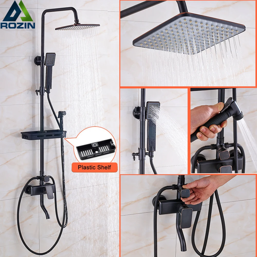 

Bronze Black Rainfall Shower Faucet Mixer Set Plastic Commodity Shelf Swivel Bath Spout Hand Shower Bidet Spray Head Shower Tap