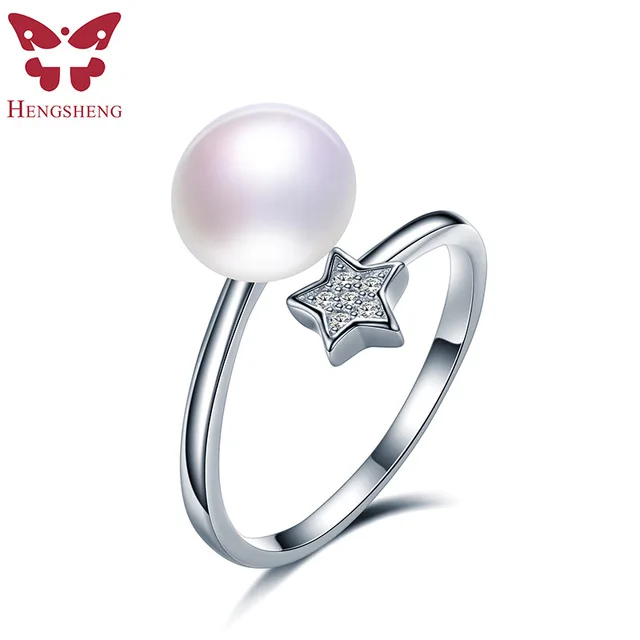 

HENGSHENG Natural Pearl Morning Star Zircon Women Rings,Real Freshwater Pearl,Romantic 925 Silver Fashion Jewelry Ring,Gift Box