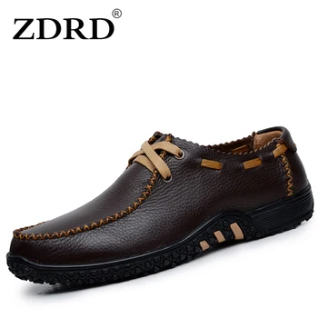 

ZDRD New Arrival Men Shoes Fashion Lace-Up Bullock England Style Men Oxfords Shoes Black Casual Flats Full Grain Leather Shoes