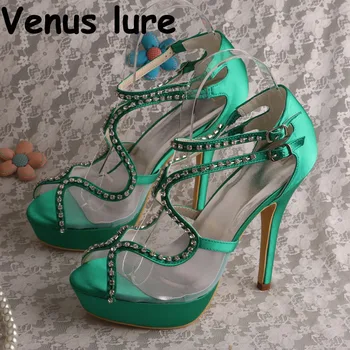 

Custom Handmade Green Gladiator Sandals High Heel Platform Party Shoes Wedding