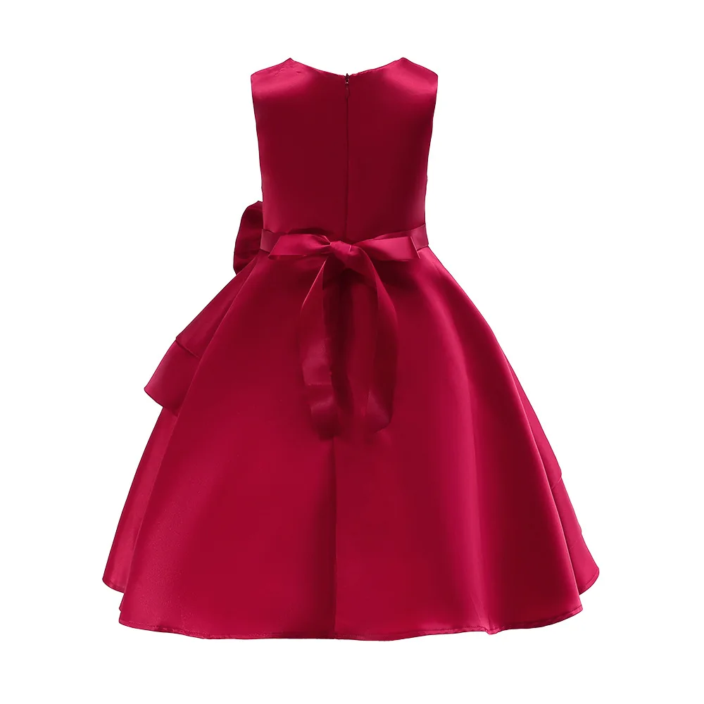 Элегантное детское платье с бантом; классические изысканные платья до колена; цвет красный, синий, розовый; одежда без рукавов на год, Рождество, церемонию