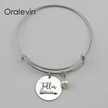 

FOLLOW YOUR ARROW Inspirational Hand Stamped Engraved Custom Pendant Expandable Wire Bangle Bracelet Jewelry,10Pcs/Lot, #LN2253B