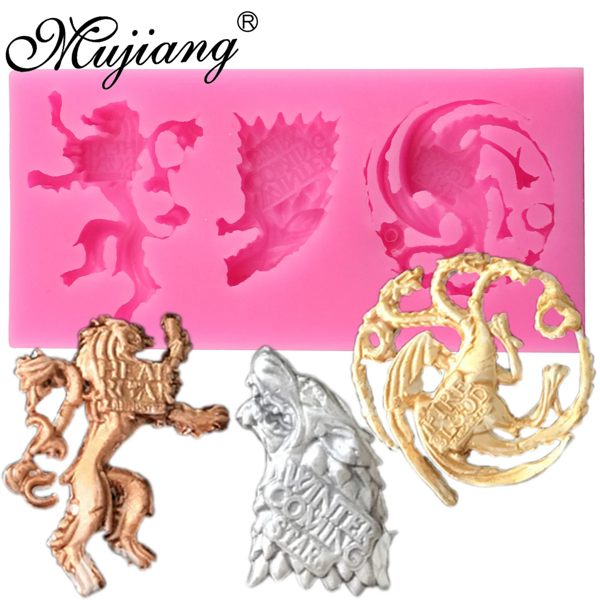 

Mujiang Game of Thrones Family Badges Cake Silicone Molds Fondant Cake Decorating Tools Wolf Lion Candy Chocolate Fimo Clay Mold