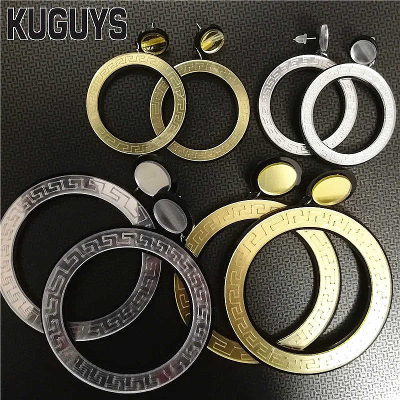 

KUGUYS Acrylic Jewelry Custom Brinco Jewelry Round Large Earrings for Women Pendientes Gold Silver Hyperbole Earring Oorbellen