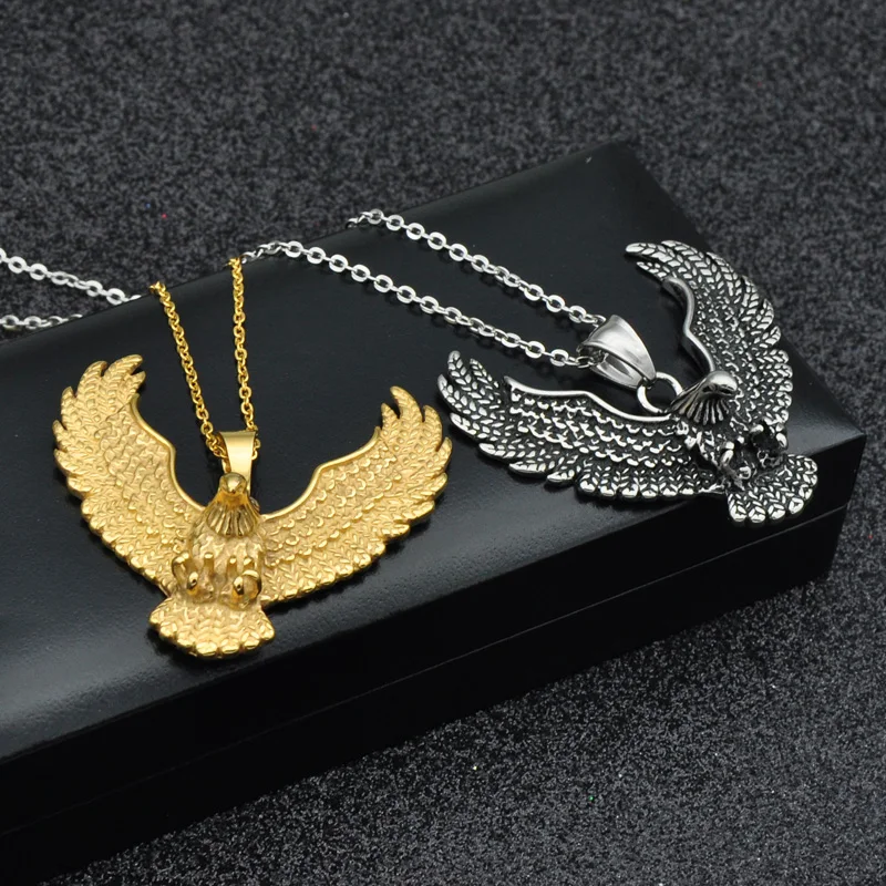 

Biker Gold Titanium Stainless Steel Animal Eagle Hawk Wing Pendant Necklace Men Jewelry Biker Pendants & Necklaces Male