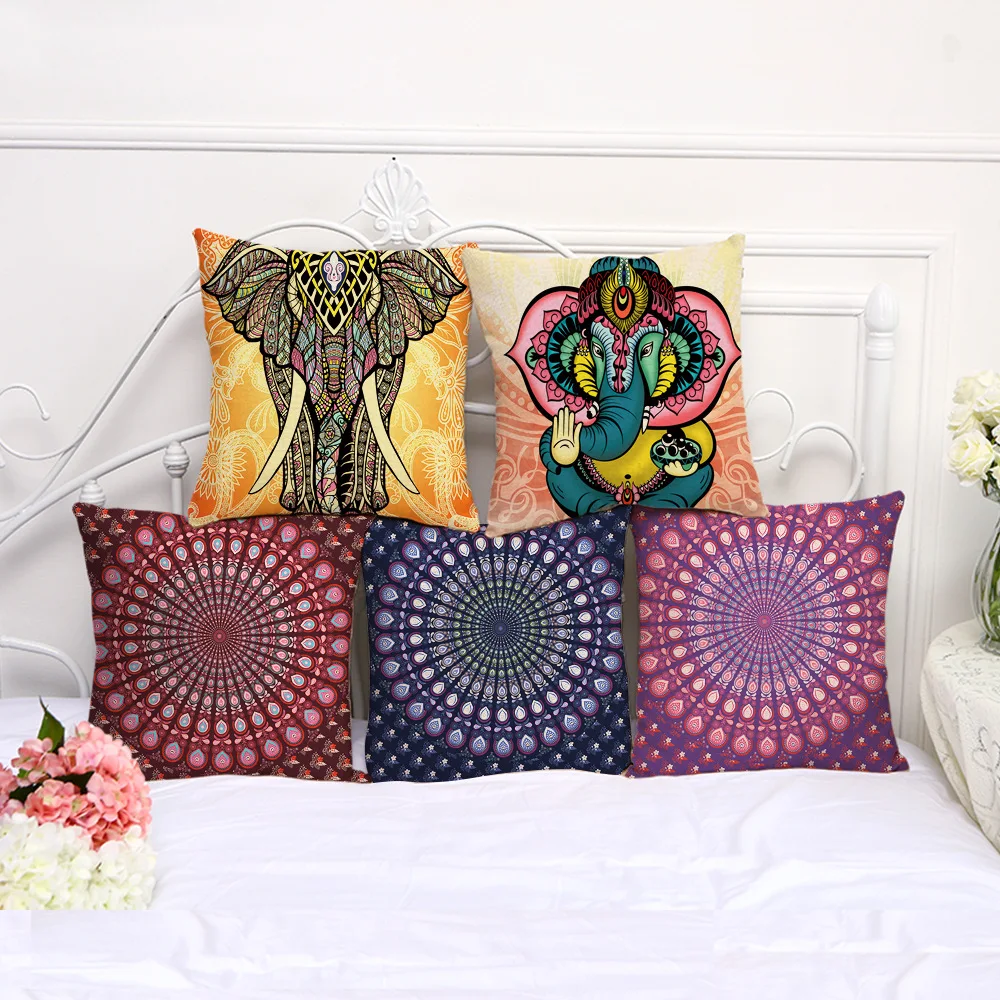 New Cotton and Linen Nordic Style Home Sofa Pillow Cushion Cover Elephant Geometric Back Cushion Cover