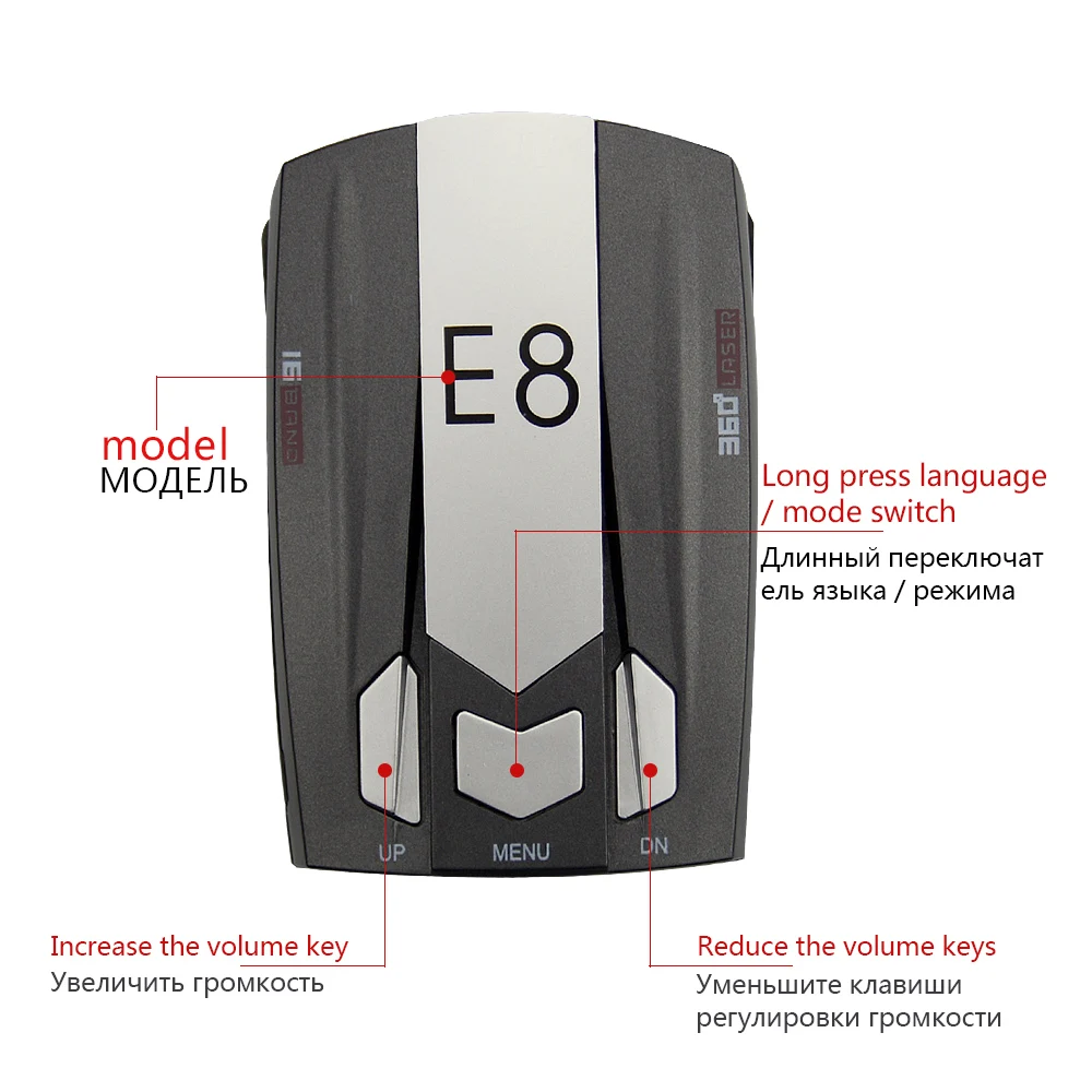 E6/E8 стильный автомобильный радар-детектор, 360 градусов, светодиодный дисплей, Предупреждение Анти радар-детектор, Россия/Английский Голос