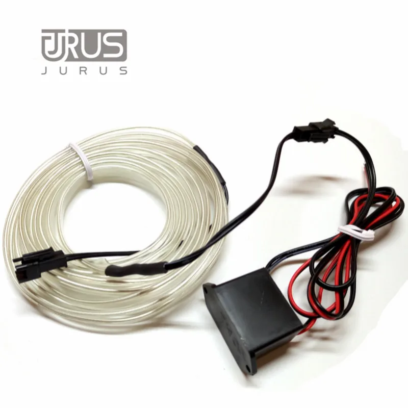 JURUS 5Meters Car Interior Lighting Led Lights For Auto Flexible El Wire Rope Tube Neon Line 10 Color 12V Inverter Free Shipping