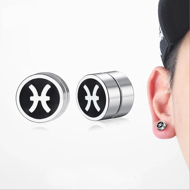 Men's Pisces Stud Earrings for Men Boy Twelve constellations