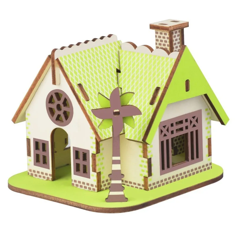 

Wooden House Toys DIY 3D Puzzle House Model Dollhouse Construction Jigsaw Building Bricks Toys for Children Adults Education Toy