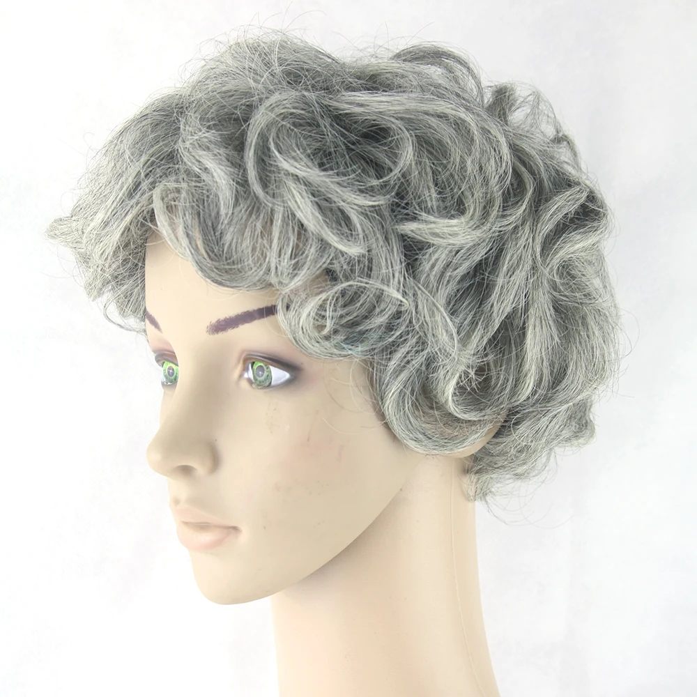 

Soowee Short Women Hair Black Mix White Synthetic Hair High Temperature Fiber Heat Resistant Curly Gray Cosplay Wigs