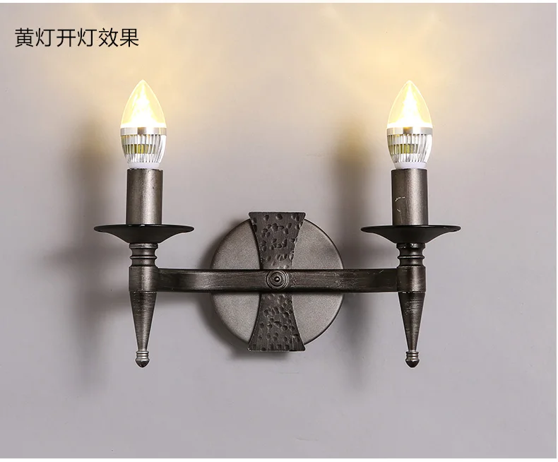 

Loft Nordic Style Vintage Wall Lamp 2 Lamp Candle Led Wall Lights Personality Wrought Iron Bar Coffee Shop Wall Led Light