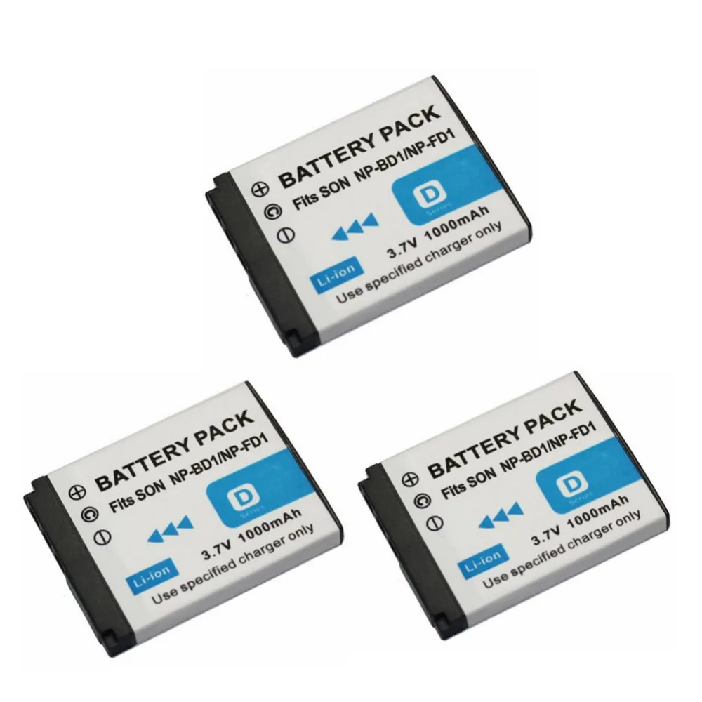 3 шт. 1000 мА/ч NP-FD1 NP-BD1 NPFD1 NPBD1 FD1 BD1 Батарея для Sony CyberShot DSC-T75 DSC-T77 DSC-T200 T300 T500 T700 T90 T |