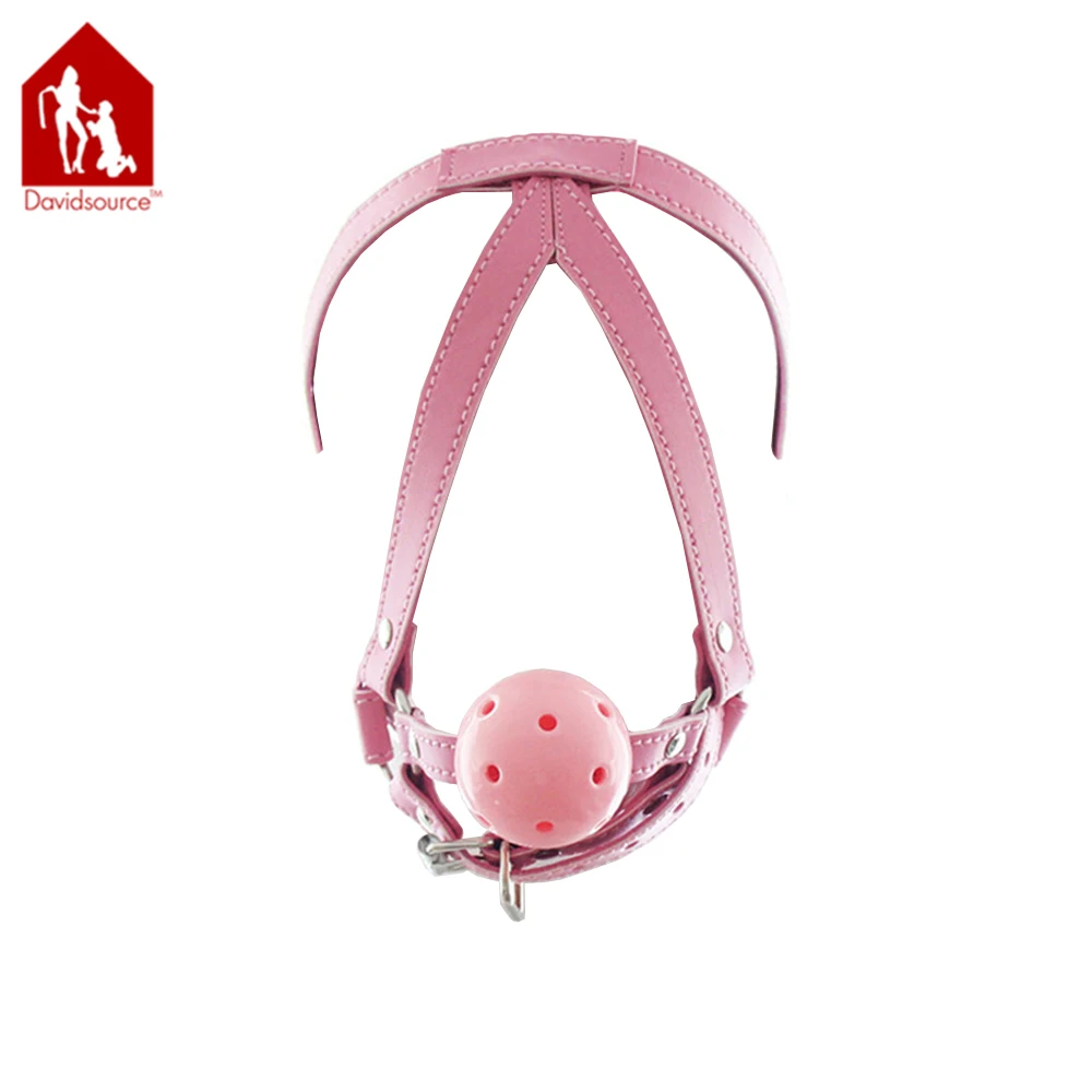 Davidsource Leather Harness With Wiffle Ball Gag Breathable Gag Chin