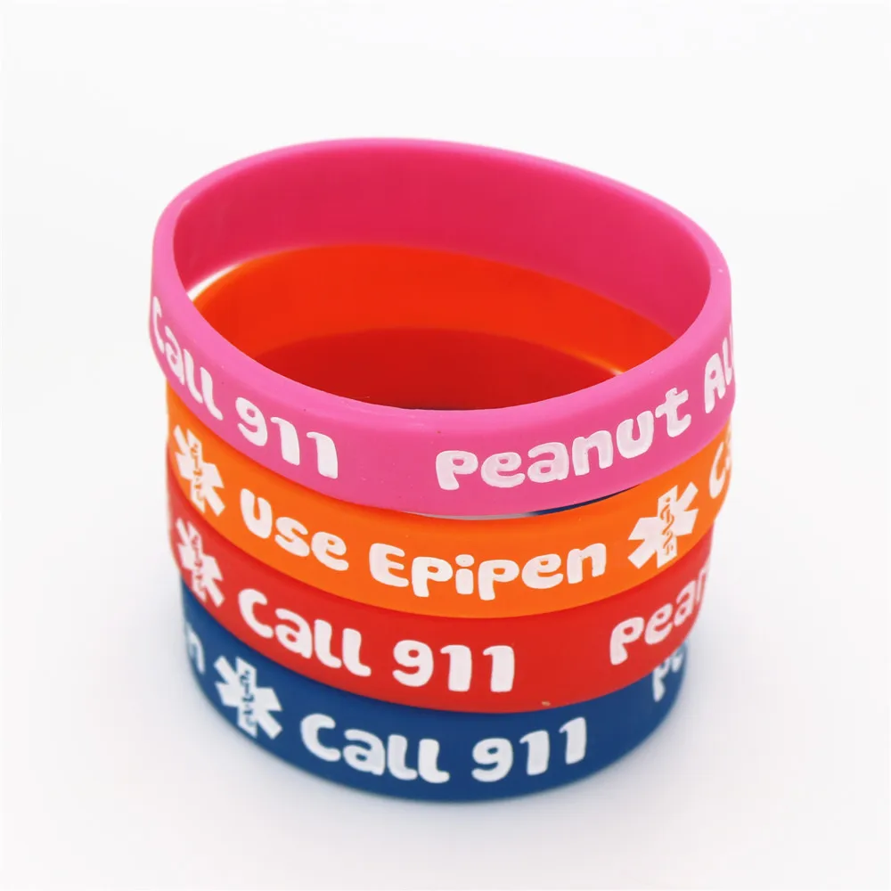 1 шт. напечатанный арахисовый аллергический вызов 911 силиконовый браслет для маленьких детей силиконовая повязка на руку браслеты и браслеты медицинские подарки SH162