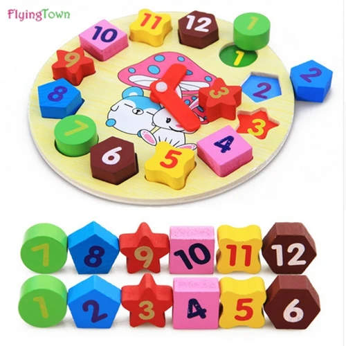 

FlyingTown Wooden Math Toys Colorful Puzzle Digital Geometry Clock Baby Educational Wooden Clock Toy Kids Children Toys Gifts