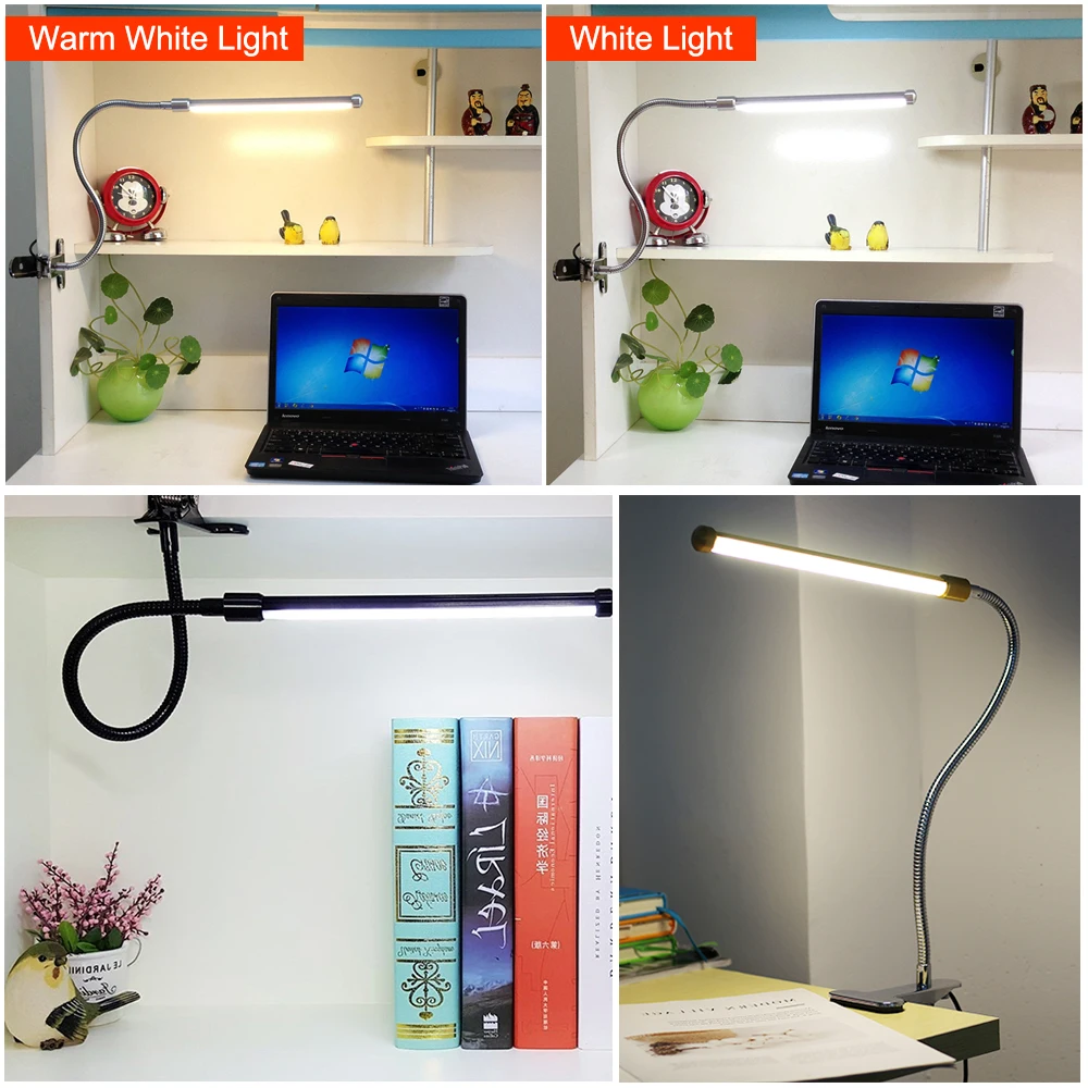  Clip Holder USB Powered LED Desk Lamp Flexible Gooseneck Reading Table Lamp Dimmable Eye Protection - 33041081771