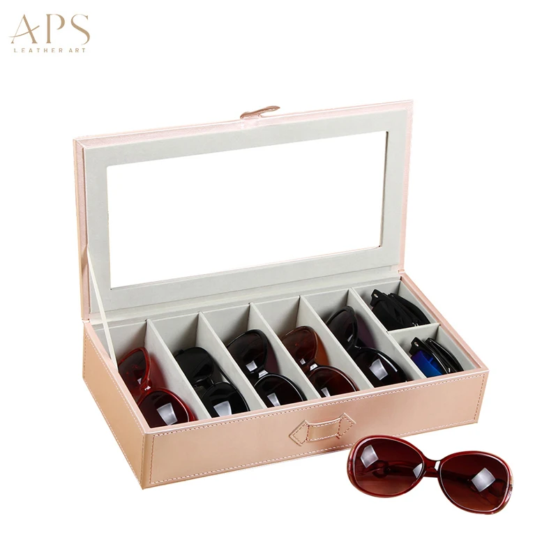 7 Grids PU Leather Sunglasses Box 7 Slots Eyeglass Gift Storage