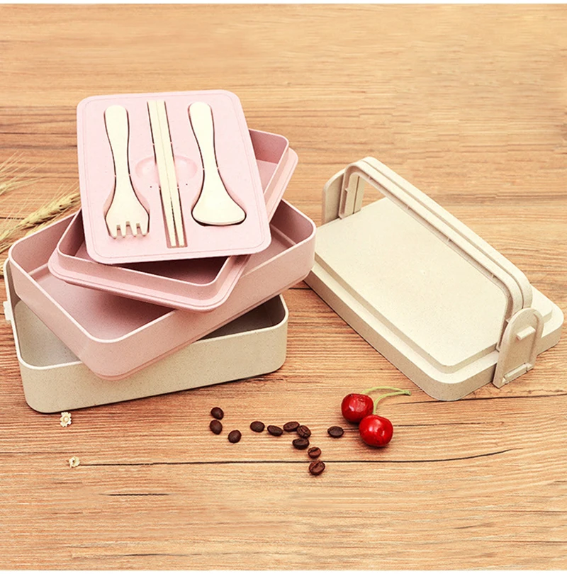TUUTH Wheat Straw Lunch Box 2 3 Layer Microwave Bento Boxes Dinnerware Food Storage Container Food box B14