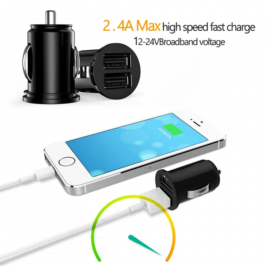 Автомобильный мини адаптер для зарядки с 2 портами USB iPhone 7 Plus 6|Адаптер питания| |