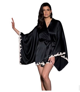 

Black Silky Kimono Sleepwear LC22510 sexy women autumn 2016 new Valentine dress robe vestidos femininos