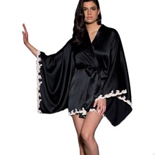 Черное Шелковистое кимоно, ночное белье LC22510, сексуальное женское осеннее платье, новинка, платье на День святого Валентина, халат, vestidos femininos