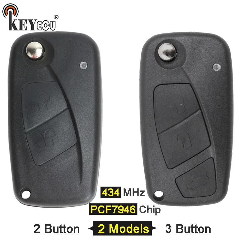 

KEYECU 1x / 3x 434MHz PCF7946 Chip Replacement 2 / 3 Button Flip Remote Key Fob for Fiat Punto Ducato Stilo Panda Central Black