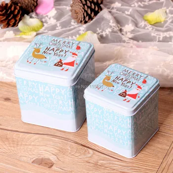 

Free Shipping!New 2pc/lot Blue Color Christmas design Gift Box Metal Candy Case Iron Tea Box Square Metal Storage Case