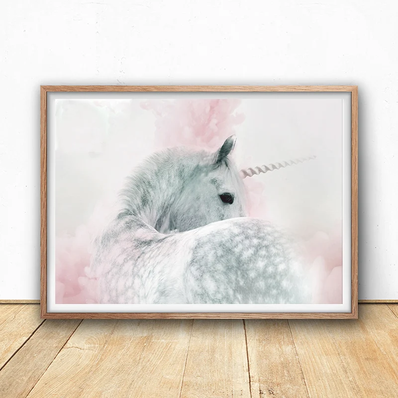 Girls Bedroom Decor, Unicorn Nursery Wall Art Print, Whimsical Pink And Grey Gray Paste