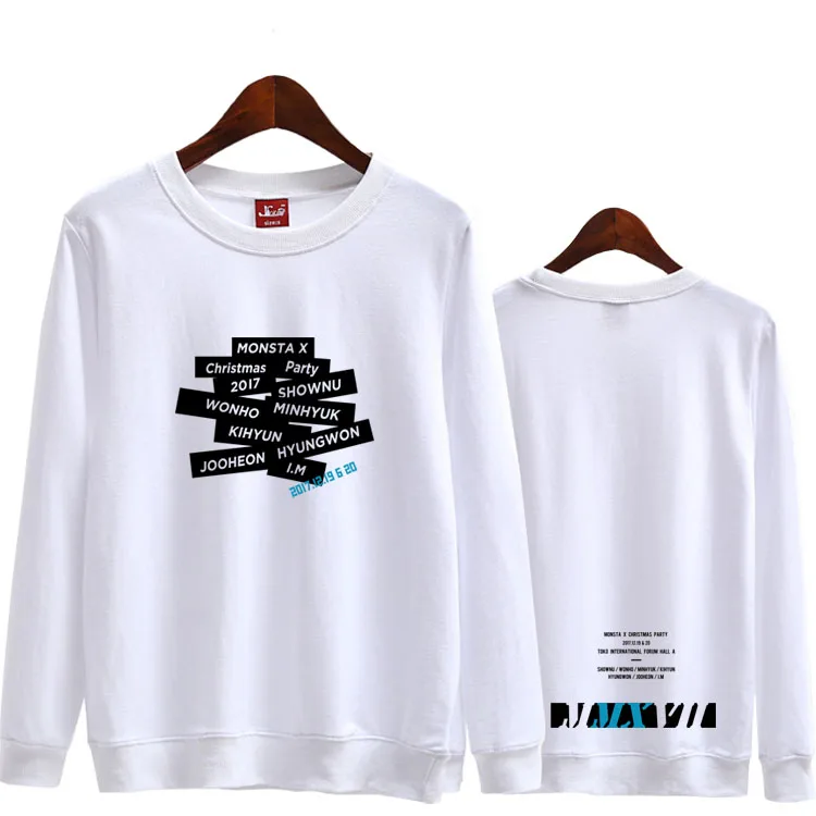 

Kpop monsta x christmas party concert all member name printing o neck pullover thin sweatshirt for fans unisex hoodies
