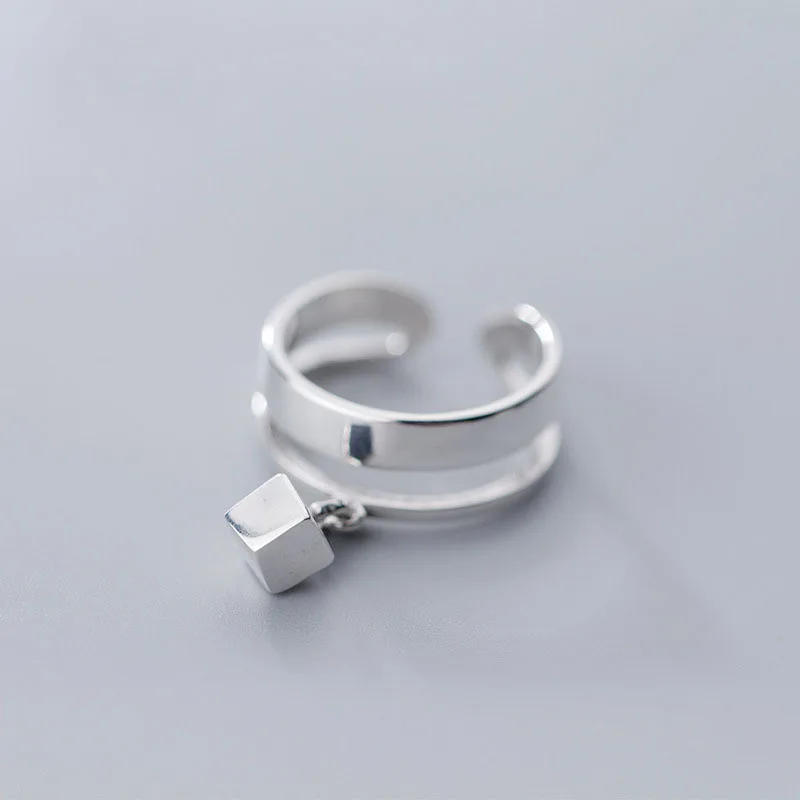 

Simple Geometry Cube 925 Sterling Silver Wide Adjustable Ring