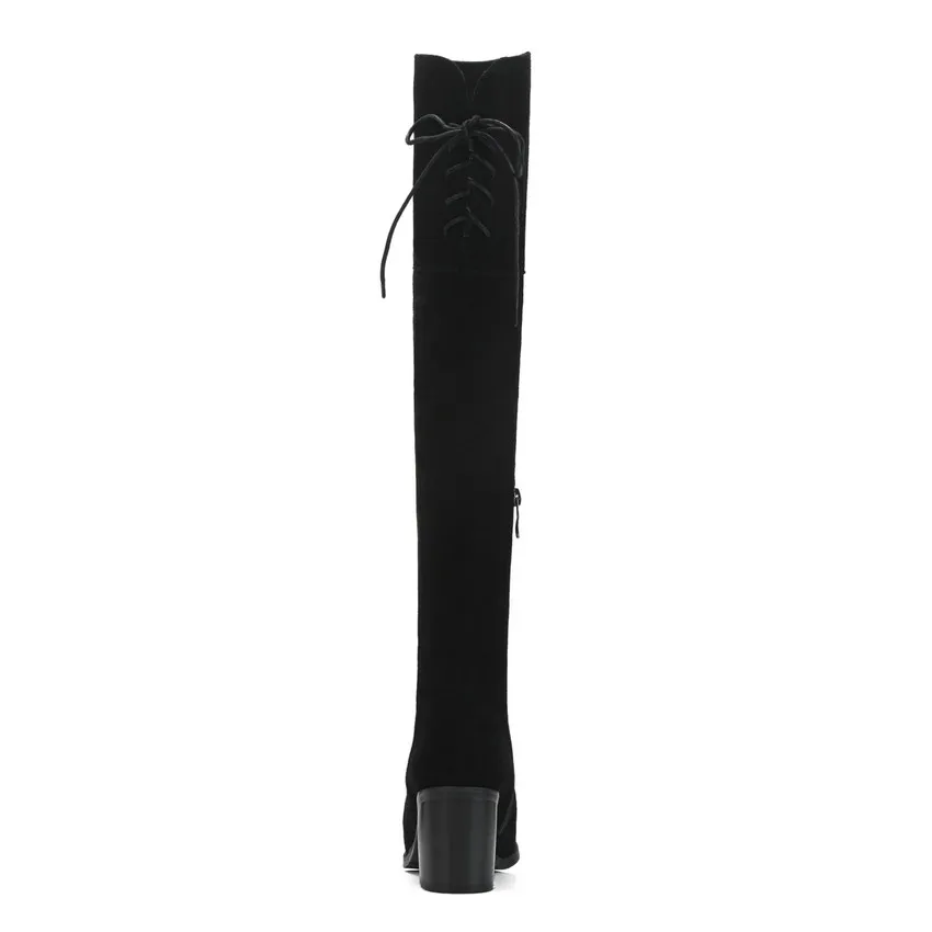 2019 Plate Grand Carré Noir D'hiver Haut Talon Genou Le 39 forme Taille Chaussures Mode 34 Bottes Sur Qutaa Suède De Femmes Vache dqdTZ1P
