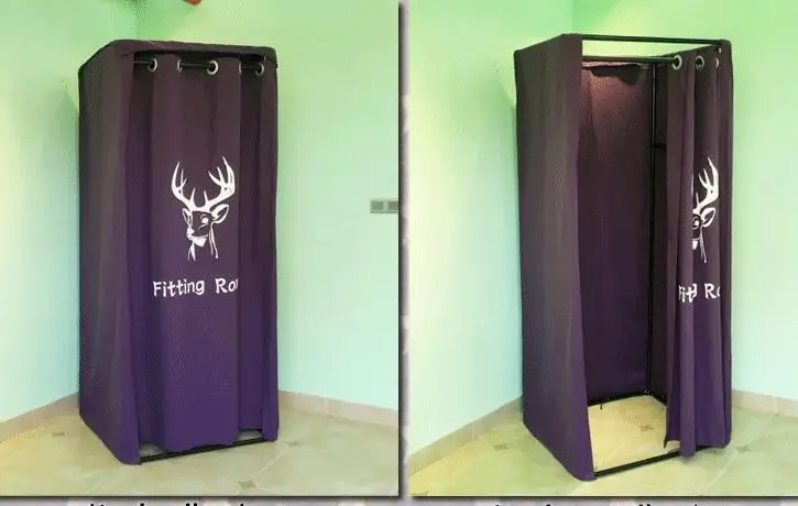 

Dressing room. Moving changing room. Simple fitting room. Shelf curtain..