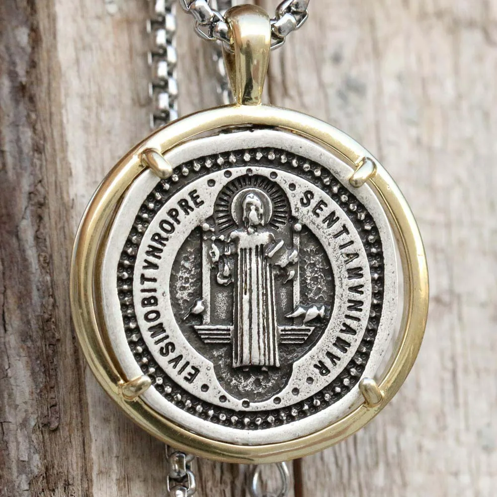 

Retro St Benedict of Nursia Patron Against Evil Saint Medal Pendant Catholic Necklaces Religious Gifts Dropship