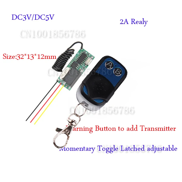

DC5V Relay Learning Code Mini Small Volume Remote Control Switch System Micro Receiver Transmitter Momentary Toggle Latched