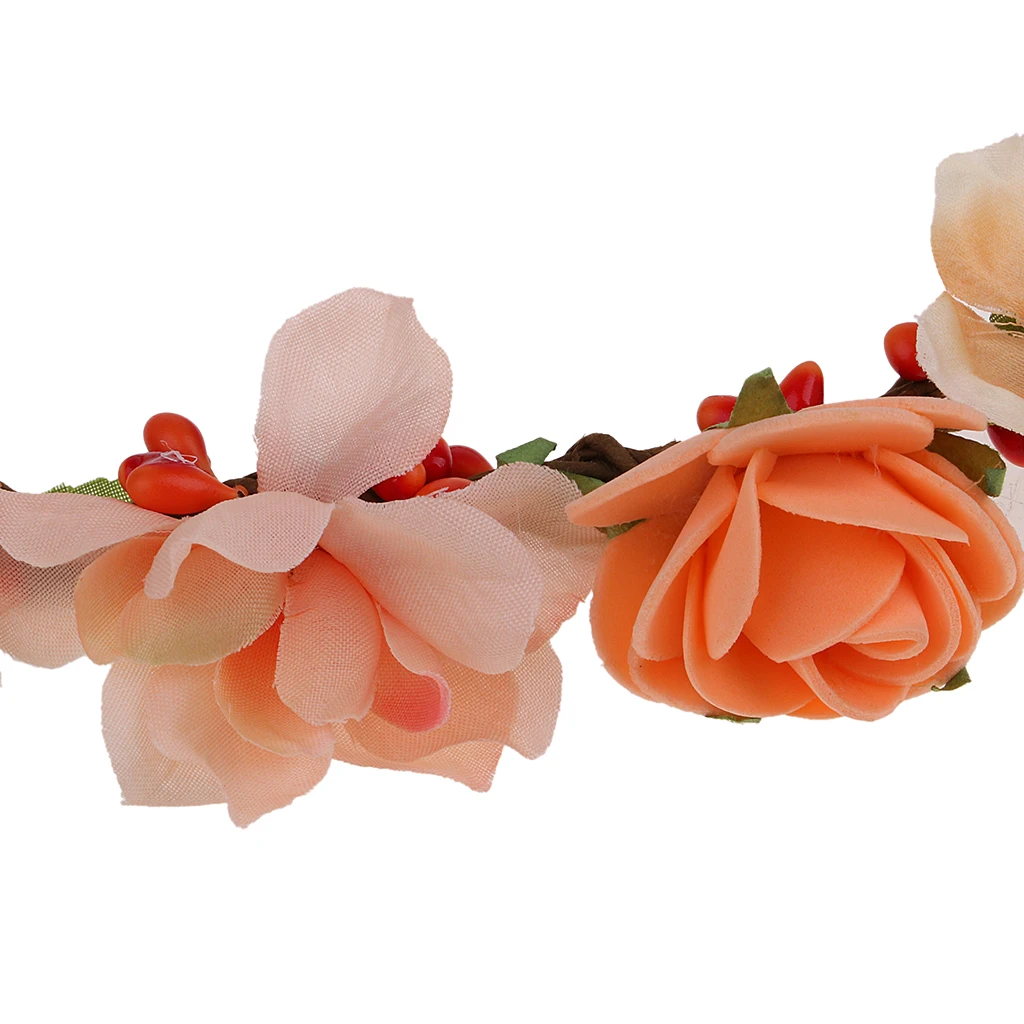Women Ladies Orange Flower Headband Crown Wedding Bridal Hair Wreath Floral Garland Summer Beach Travel Hair Accessory