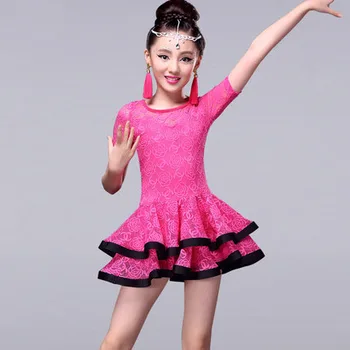 

New children Latin dance dress girl sequins Latin dance yarn skirt fringed hot drilling dance dress #72113